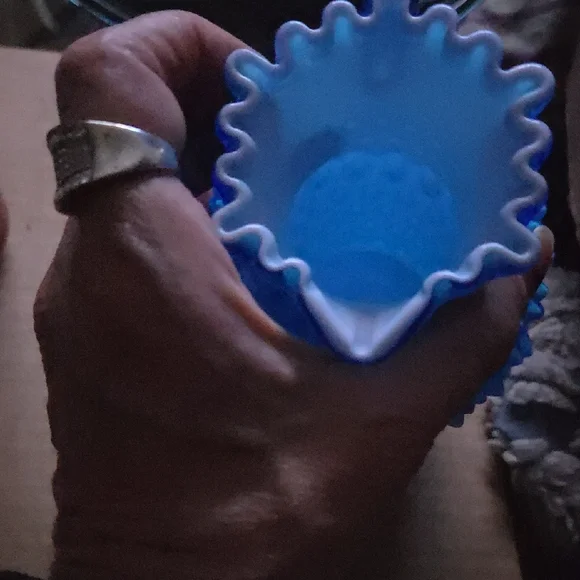 Blue Hobnail Glass Pitcher Fenton Opaque Blue Cased white milk glass Overlay - Picture 5 of 16